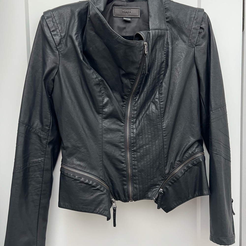 Blank NYC Black Leather Moto Jacket Fitted Asymmetrical
